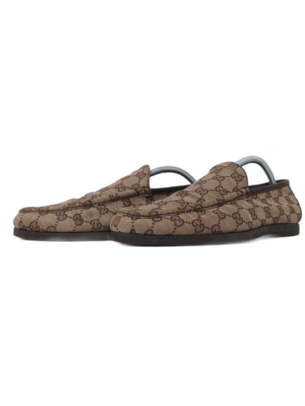 Gucci GG Canvas Pattern Slip-on Loafers Beige Brown
